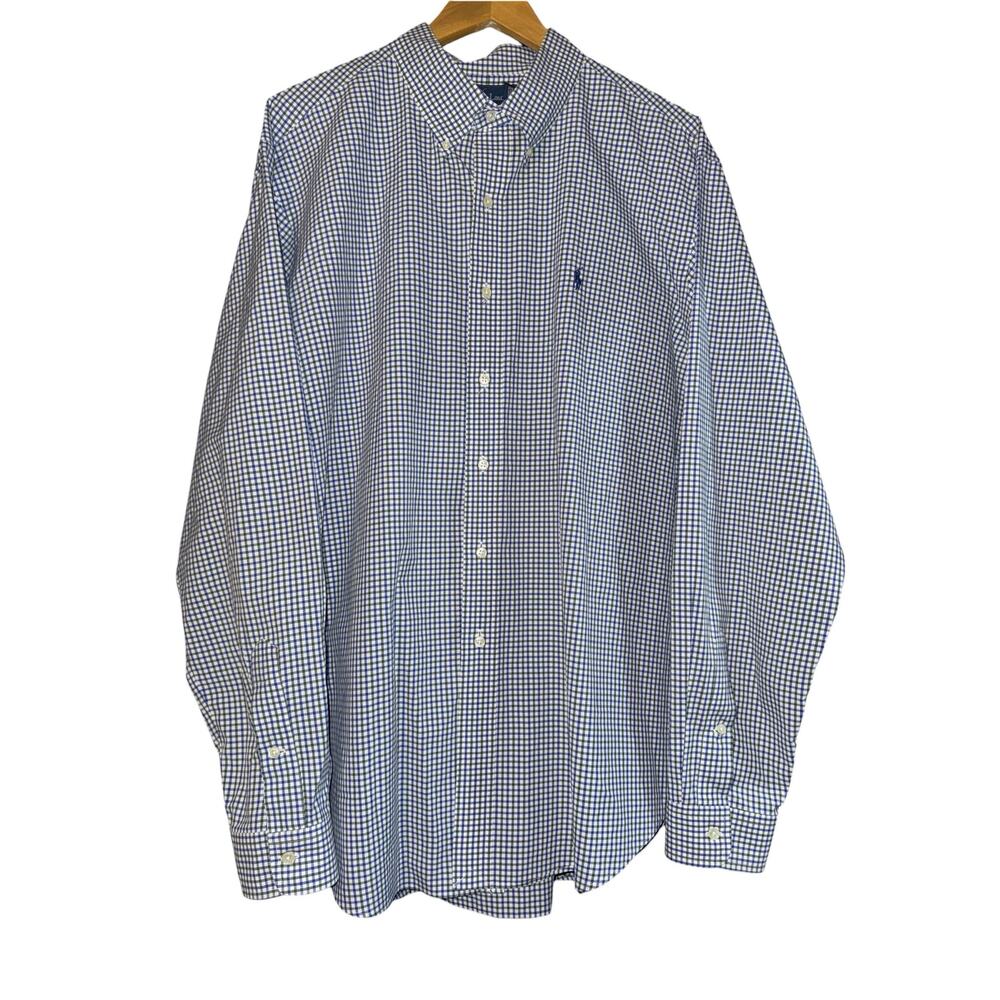 Vintage Y2K Ralph Lauren Oxford Gingham Button Up Shirt Embroidered Pony Men XXL